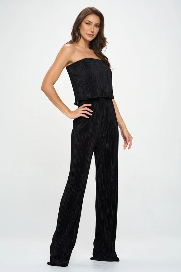 Made in USA Plisse Solid Strapless Straight Leg Jumpsuit-Jumpsuit-Renee C.-Urbanheer