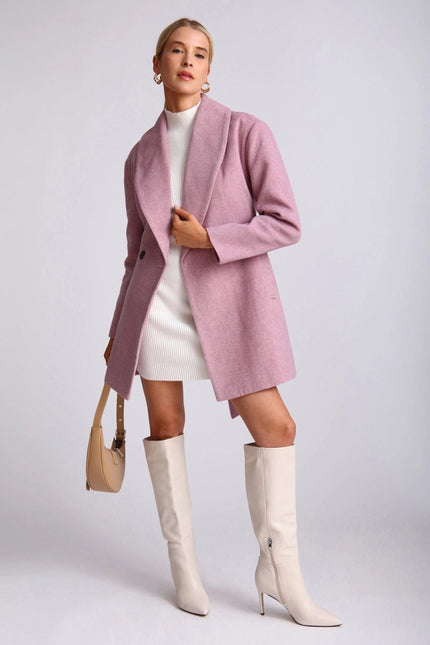 Wool Blend Belted Shawl Collar Peacoat Light Purple-COAT-Avec Les Filles-Urbanheer