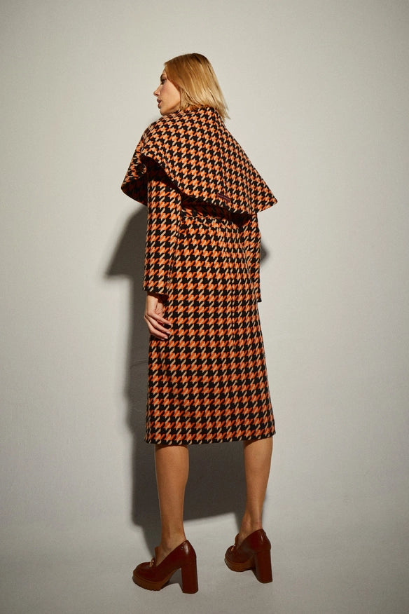 Orange Houndstooth Coat-COAT-Dolores Promesas-Urbanheer