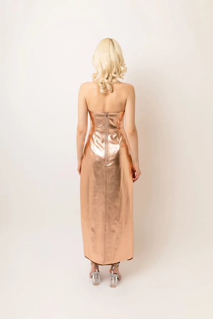 Girelle Faux Leather Rear Zip Bandeau Maxi Dress-Dress-Amy Lynn-Urbanheer