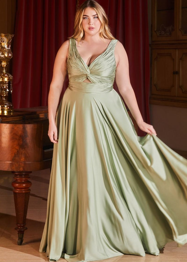 Keyhole Satin A-Line Dress-Nightgown-Tux-USA-18-Sage-Urbanheer