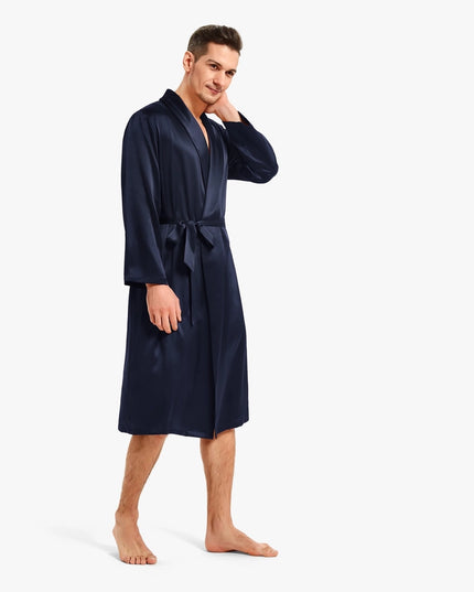 Smooth Silk Robe Navy Blue-Robe-MommeSilk-Urbanheer