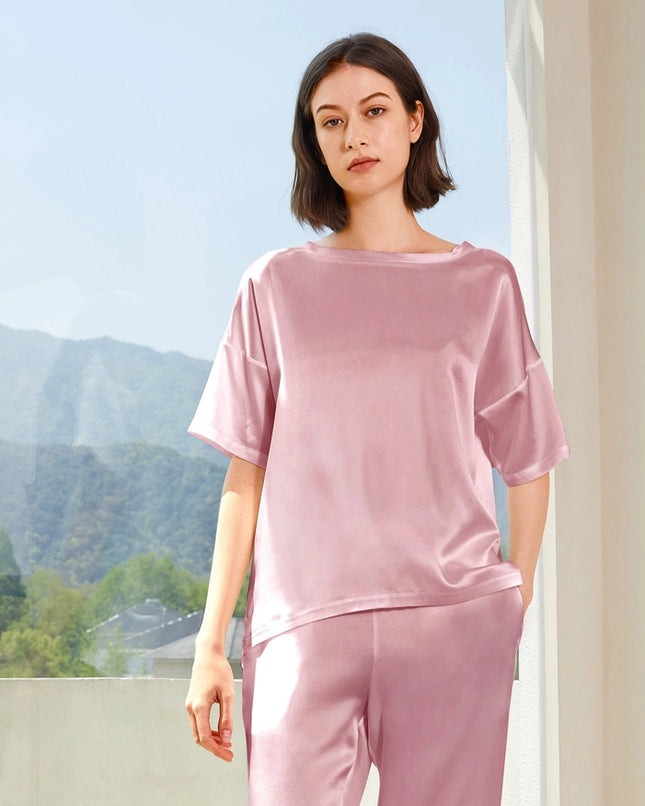 Sunday Morning Silk Pajamas Rosy Pink-Pajamas-MommeSilk-Urbanheer