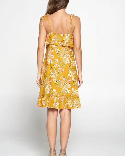 Floral Print Dress With Knot Strap And Ruffle-Renee C.-Urbanheer