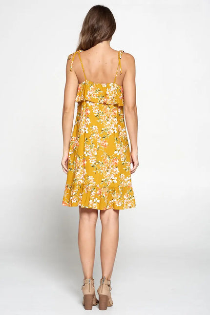 Floral Print Dress With Knot Strap And Ruffle-Renee C.-Urbanheer