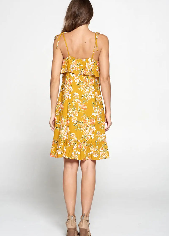 Floral Print Dress With Knot Strap And Ruffle-Renee C.-Urbanheer