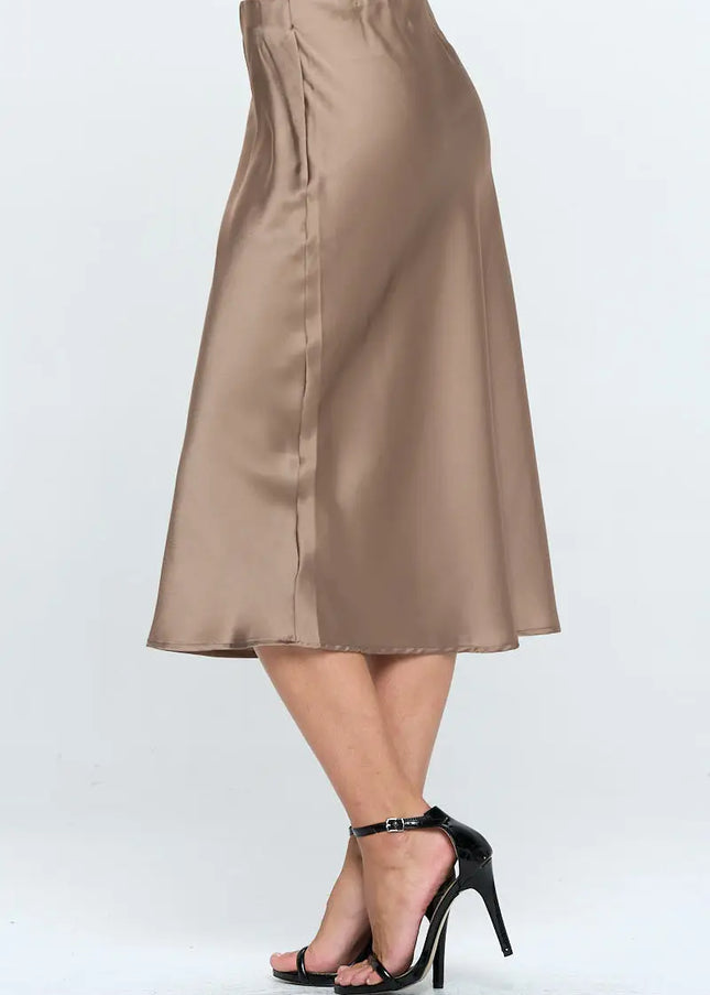 Solid Satin Midi Skirt-Renee C.-Urbanheer