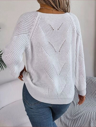 Openwork Buttoned Square Neck Sweater Misty White-Sweater-Blak Wardrob-Urbanheer