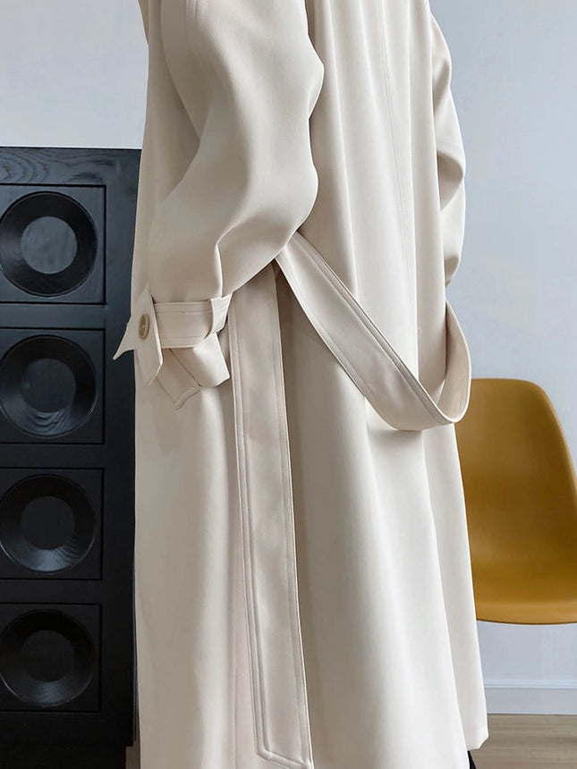 Draping British Loose Mid-Length Over The Knee Trench Coat Beige-Coat-Blak Wardrob-Urbanheer