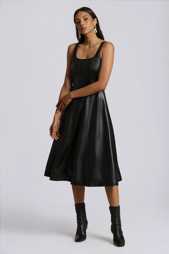 Faux-Ever Leather™ Fit-And-Flare Midi Dress-Dress-Avec Les Filles-Urbanheer