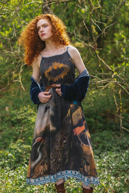 Wild Beauty Peacok Print Bohemian Bamboo Slip Dress-Dress-Market of Stars-Urbanheer