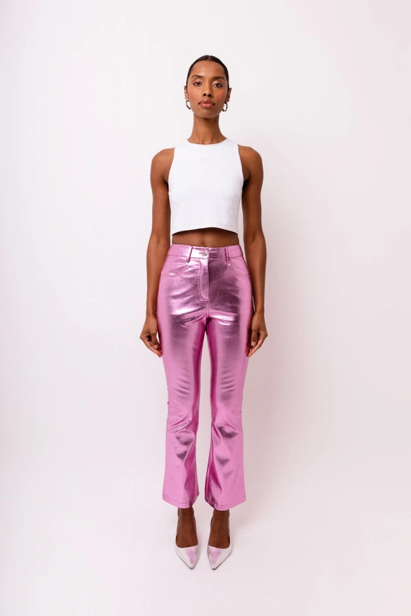 Lupe Metallic Faux Leather Slim Fit Pants-Pants-Amy Lynn-Urbanheer