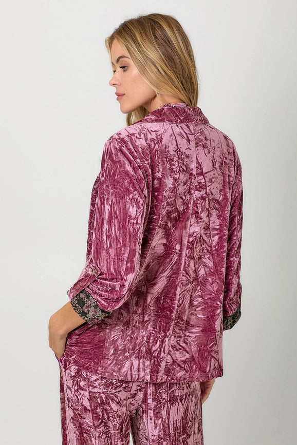 Rolled Sleeve Velvet Blazer Berry