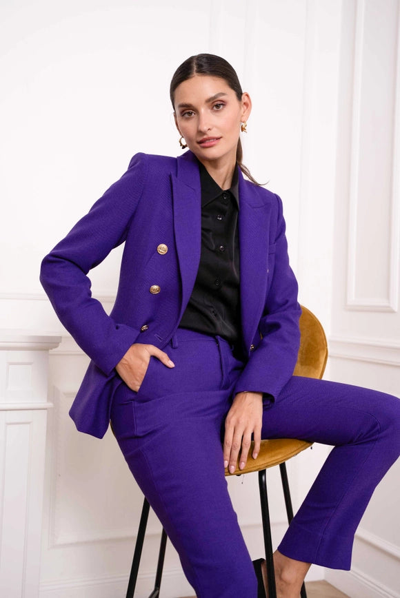 Blazer Jacket with Gold Buttons, Winter Material Violet-Jacket-Attentif Paris-Urbanheer