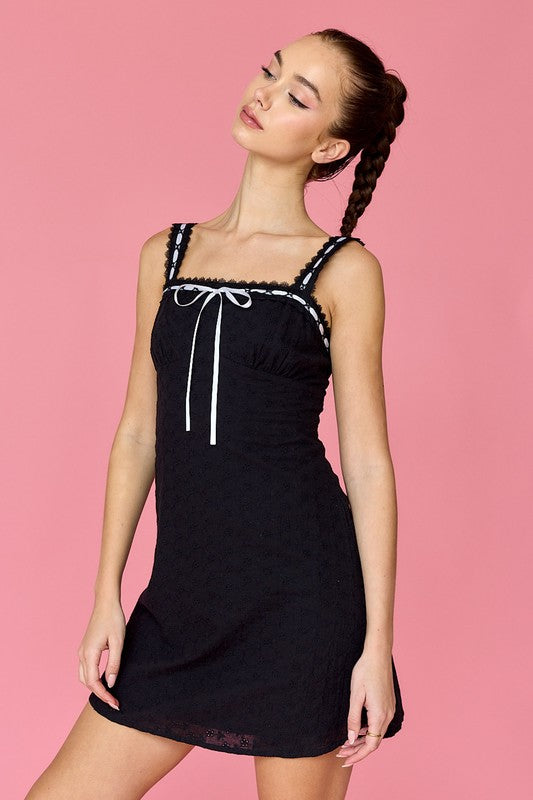 Nevaeh Eyelet Mini Dress Black-Dress-Papermoon-S-Urbanheer