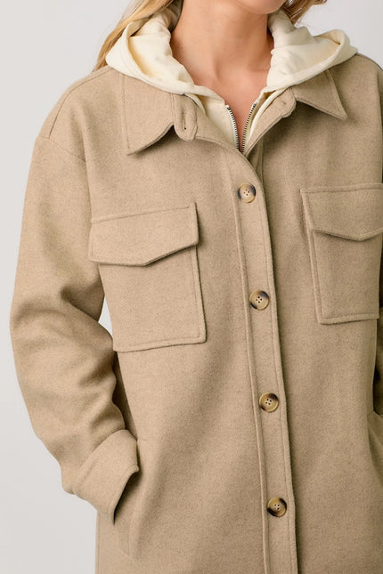 Twofer Hoodie Solid Coat Latte