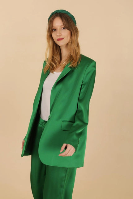 Oversized Plain Satin Jacket Green-Jacket-Attentif Paris-Urbanheer