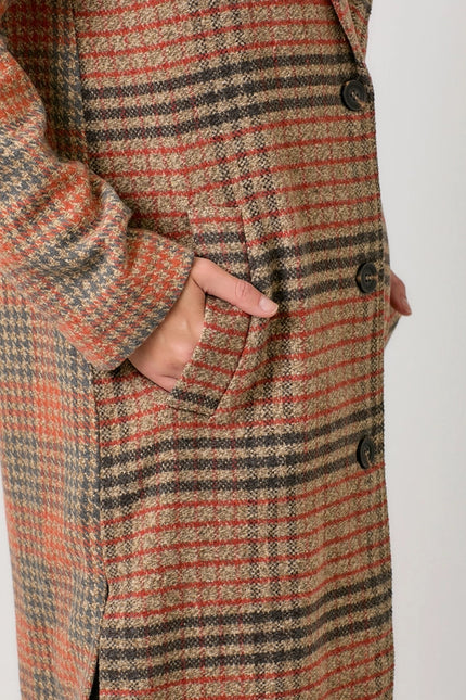 Mixed Media Long Coat Taupe/Pumpkin