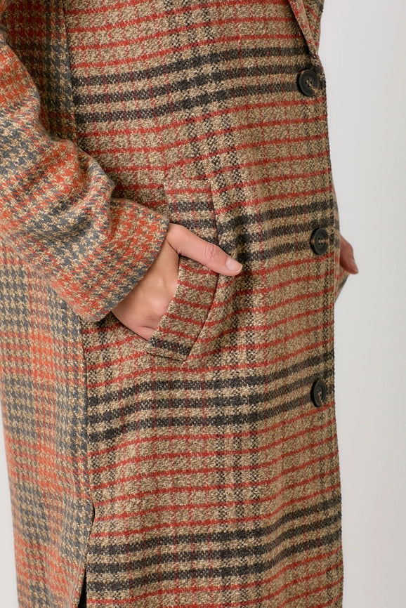 Mixed Media Long Coat Taupe/Pumpkin