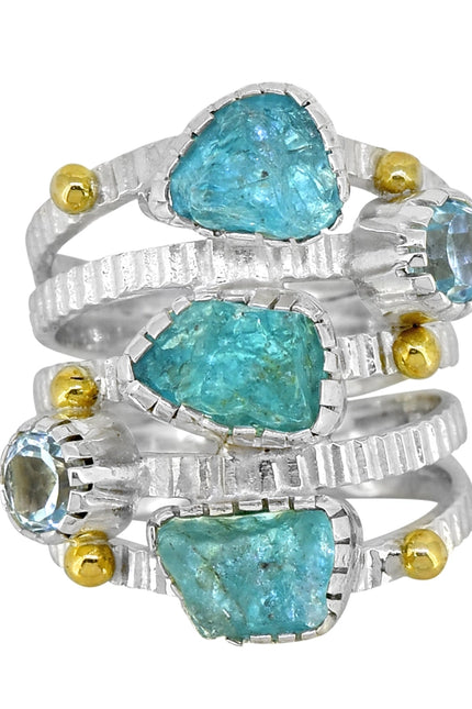Apatite, Blue Topaz Sterling Silver Ring with Brass Accent-Ring-Tiramisu-5-Urbanheer