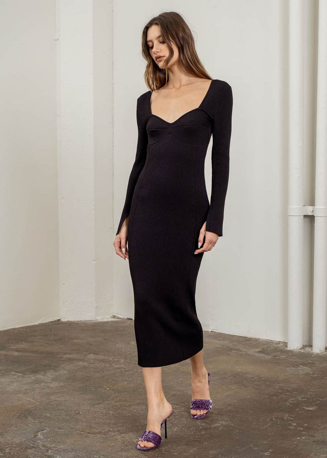 Ribbed Sweater Midi Dress-Moon River-Urbanheer