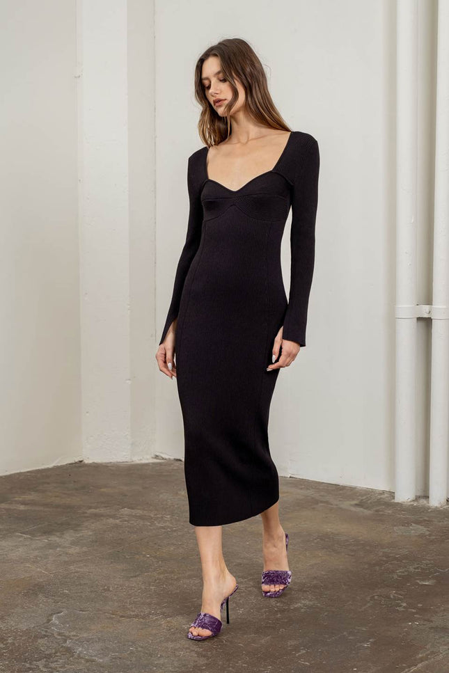 Ribbed Sweater Midi Dress-Moon River-Urbanheer