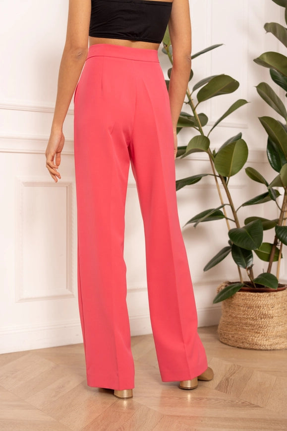 Timeless Straight Cut Plain Pants Fuchsia-Pants-Attentif Paris-Urbanheer