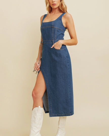 Denim Side Slit Midi Dress.-Dresses-Cloud Ten-Urbanheer