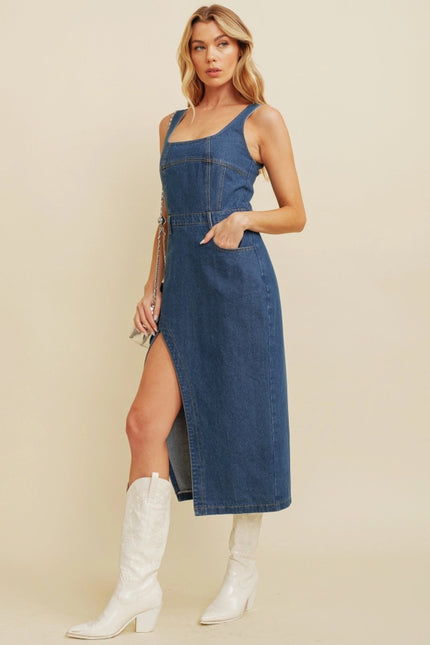 Denim Side Slit Midi Dress.-Dresses-Cloud Ten-Urbanheer