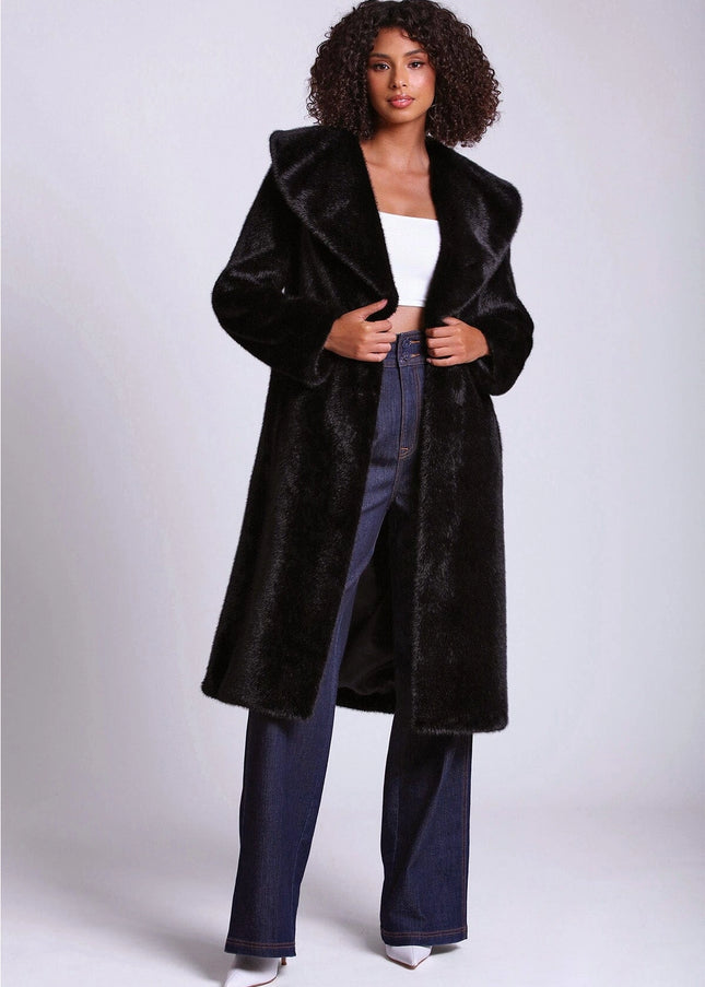 Shawl Collar Faux Fur Coat-Avec Les Filles-Urbanheer