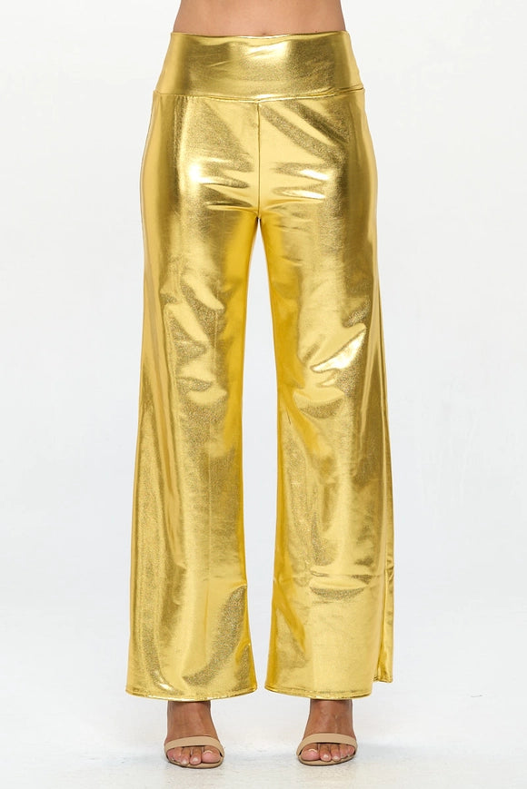 Made in USA Metallic Wide Leg Pants with Thick Waistband GOLD-Pants-Renee C.-Urbanheer