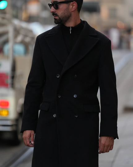 Double Breasted Overcoat Black-Clothing - Men-Donato-Urbanheer