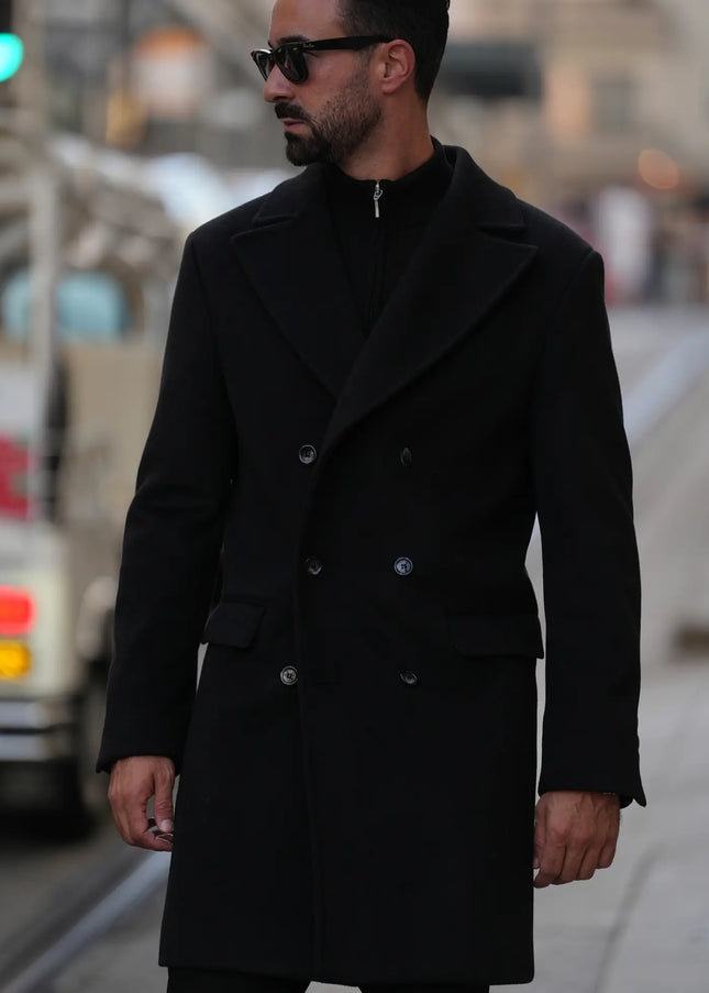 Double Breasted Overcoat Black-Clothing - Men-Donato-Urbanheer