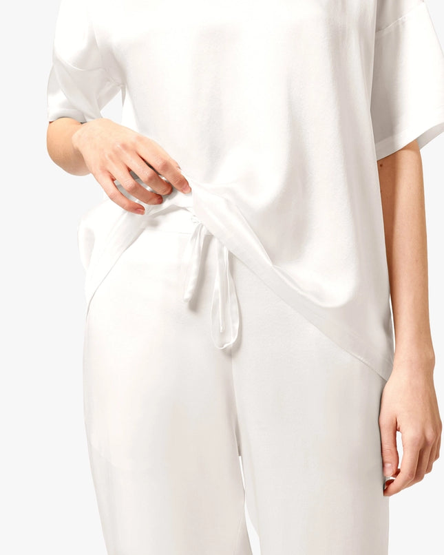 Sunday Morning Silk Pajamas Ivory-Pajamas-MommeSilk-Urbanheer