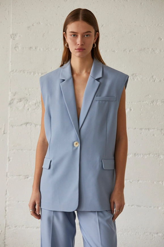 Sasha Sleeveless Blazer Vest-Clothing Blazer-Crescent-LIGHT BLUE-XS-Urbanheer