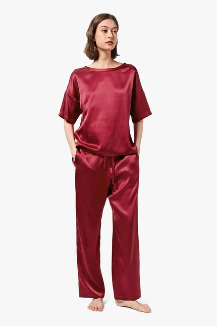 Sunday Morning Silk Pajamas Claret-Pajamas-MommeSilk-XS-Urbanheer