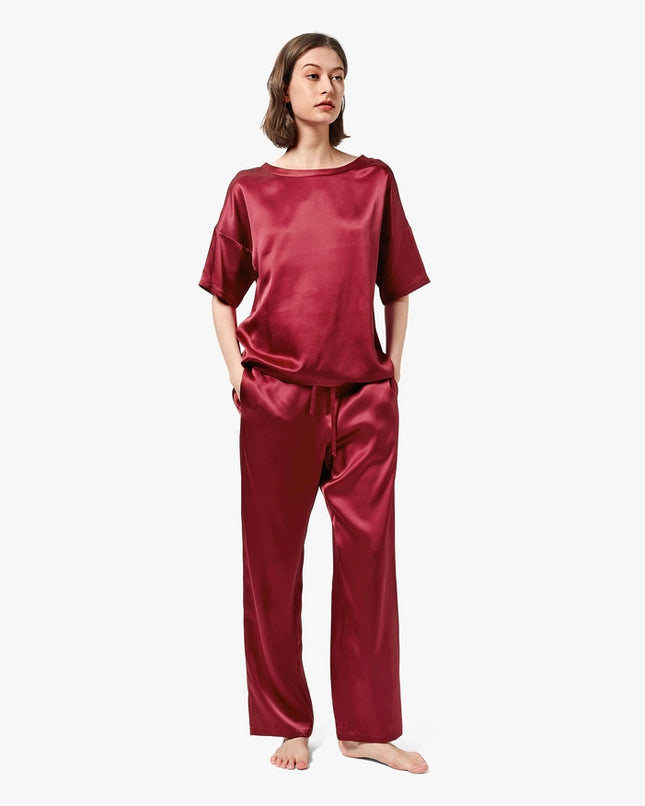 Sunday Morning Silk Pajamas Claret-Pajamas-MommeSilk-XS-Urbanheer