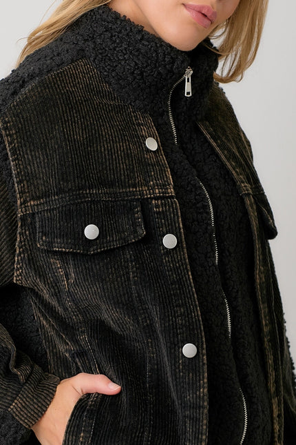 Corduroy Mixed Sherpa Jacket Black