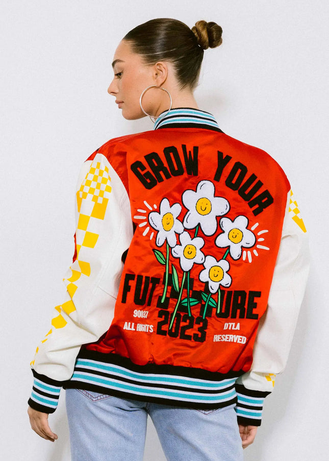 Retro Fit Varsity Jacket With Contrast Sleeves-Clothing - Women-Vibrant M.i.U-Urbanheer