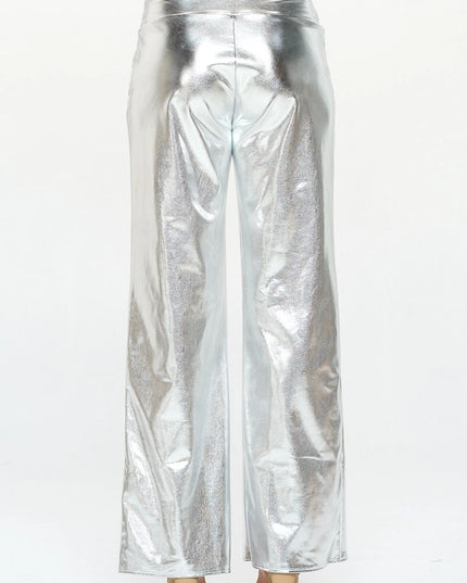 Made in USA Metallic Wide Leg Pants with Thick Waistband SILVER-Pants-Renee C.-Urbanheer