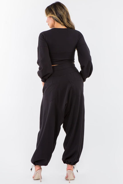 High Waisted Baggy French Terry Pants Black-Pants-LABIJOU-Urbanheer