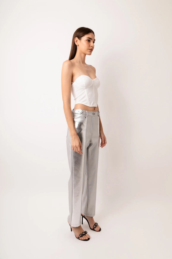 Lupe Faux Leather Metallic Straight Pant-Pants-Amy Lynn-Urbanheer