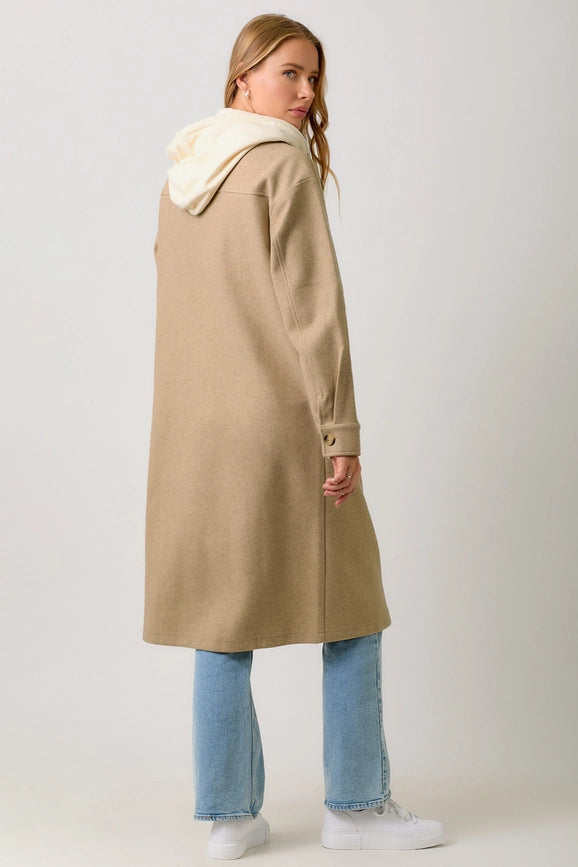 Twofer Hoodie Solid Coat Latte