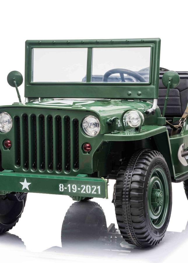 Available April 15th 24V Military Willy Jepp 3 Seater Electric Ride On-Ride On Cars-Freddo Toys-Green-Urbanheer