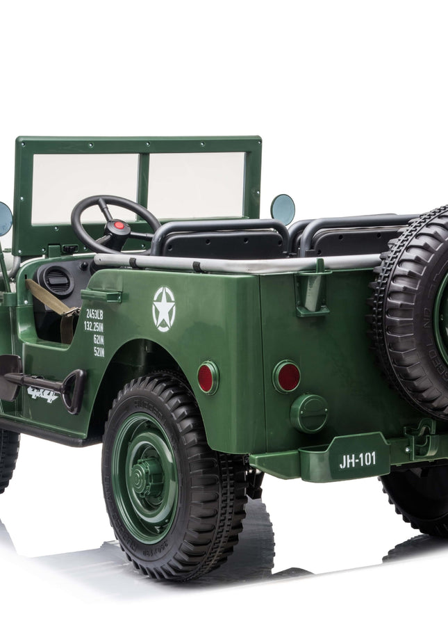 Available April 15th 24V Military Willy Jepp 3 Seater Electric Ride On-Ride On Cars-Freddo Toys-Green-Urbanheer