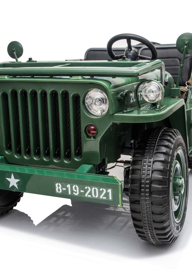 Available April 15th 24V Military Willy Jepp 3 Seater Electric Ride On-Ride On Cars-Freddo Toys-Green-Urbanheer