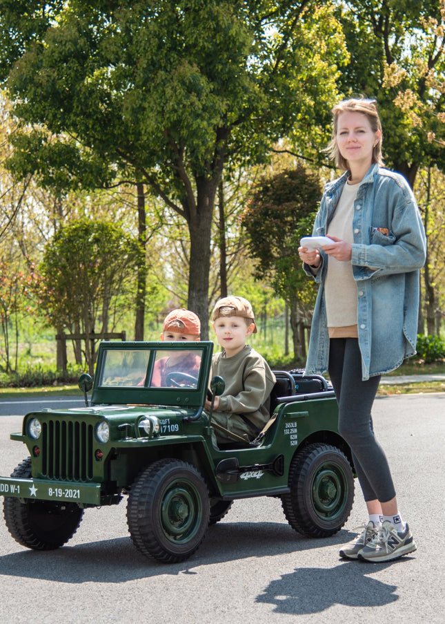 24V Military Willy Jeep 3 Seater Electric Ride On