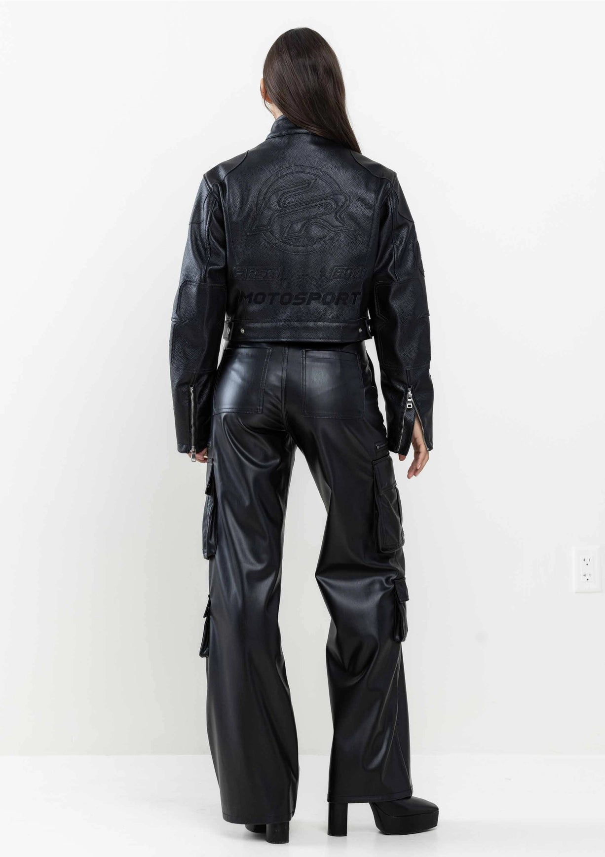 Leather Racing Cropped Jacket-Clothing - Women-Vibrant M.i.U-Urbanheer