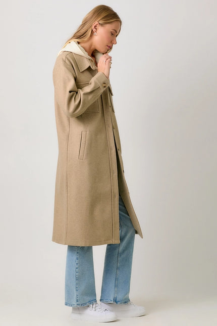 Twofer Hoodie Solid Coat Latte