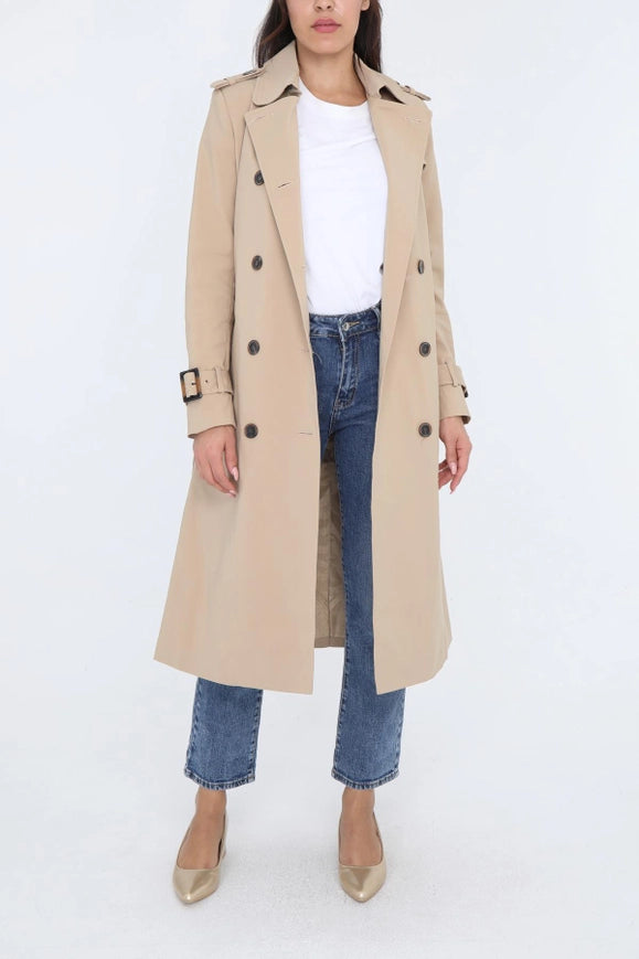 Long Belted Trench Coat Beige-COAT-Attentif Paris-S-Urbanheer